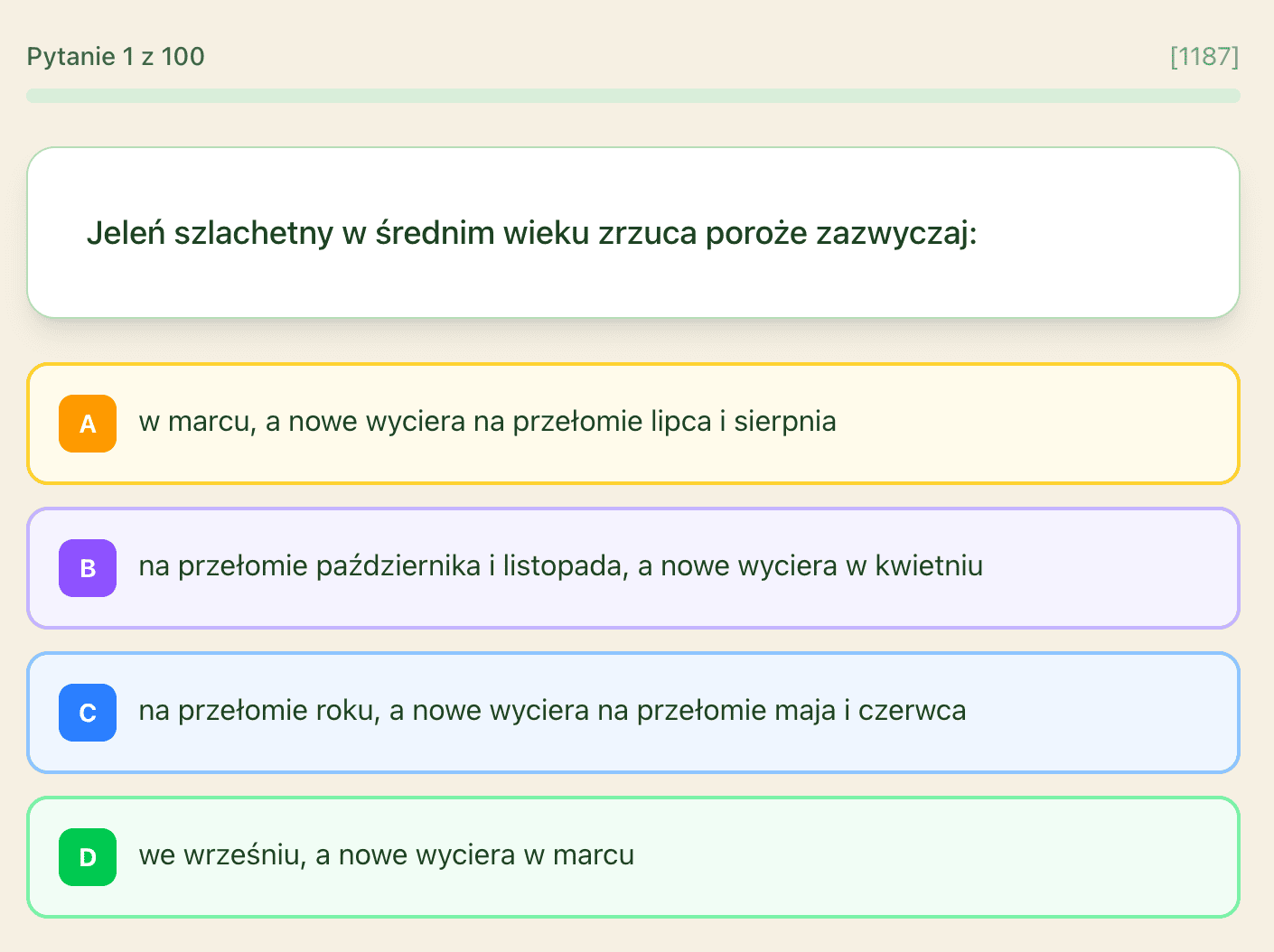Egzamin próbny — pytanie z czterema odpowiedziami
