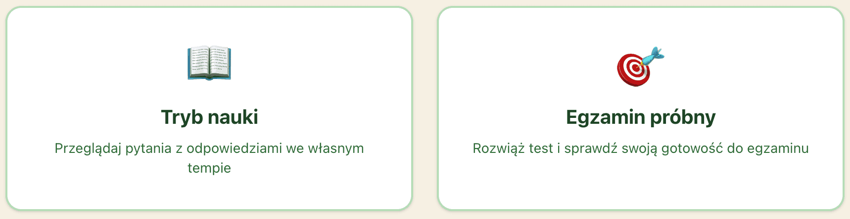 Dwa tryby nauki — Tryb nauki i Egzamin próbny